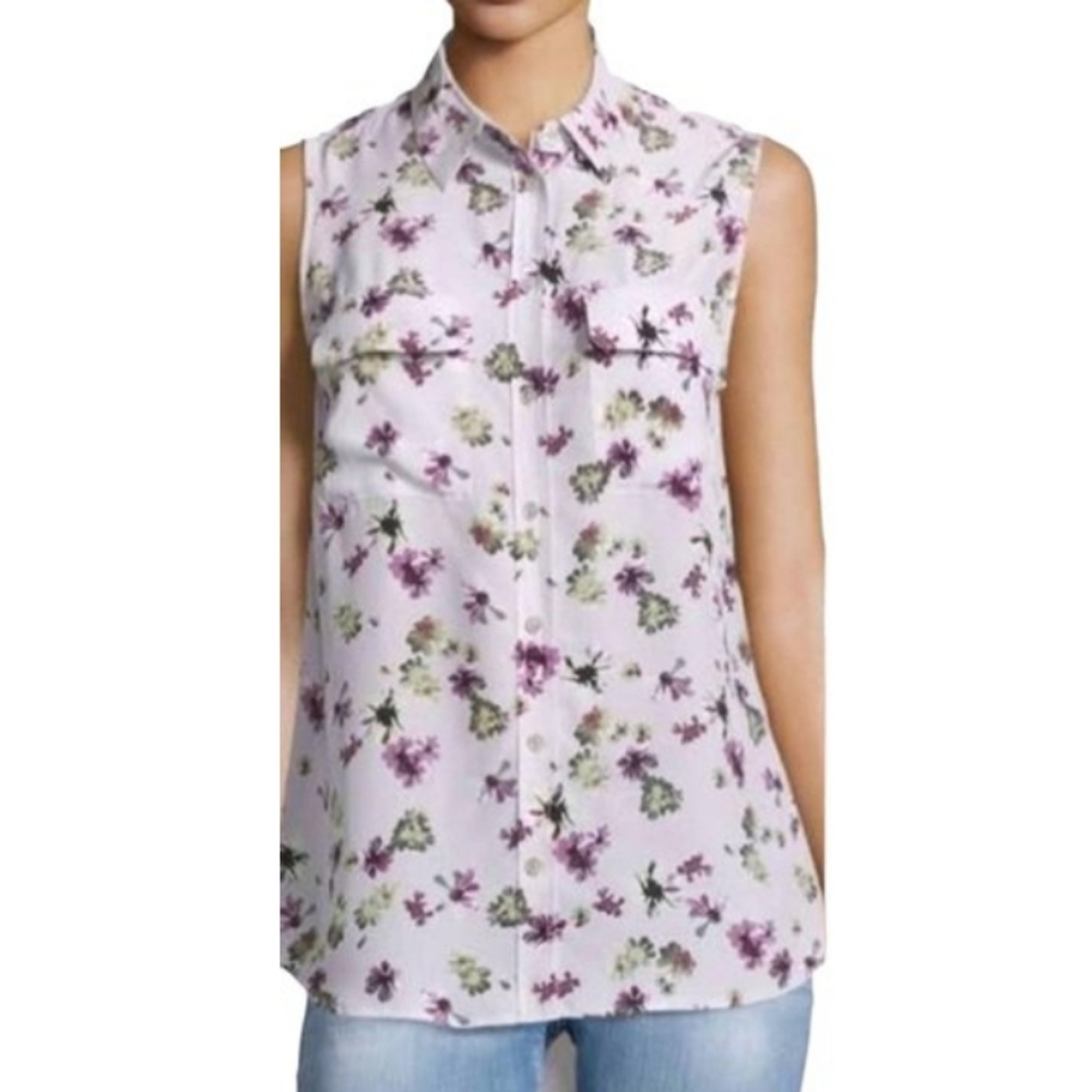 Equipment Femme Sleeveless Floral Silk Blouse S